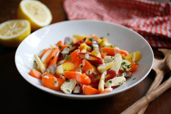 Rainbow Baby Carrot Salad with Tahini Dressing