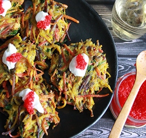 Beet & Heirloom Carrot Rosti with Crème Fraîche & Caviar