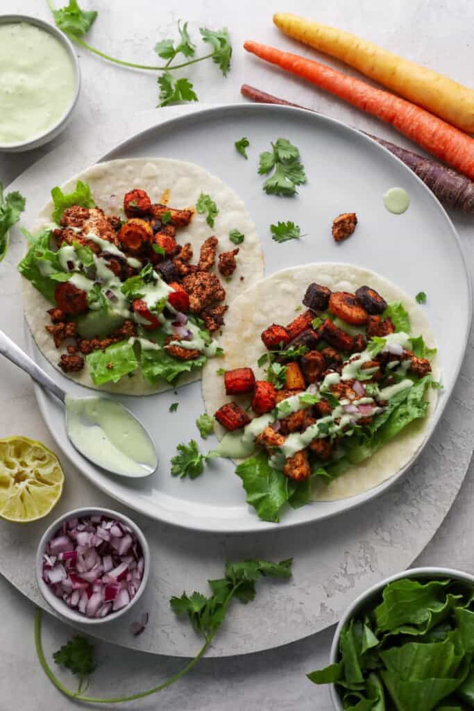Roasted Rainbow Carrot & Tofu Tacos